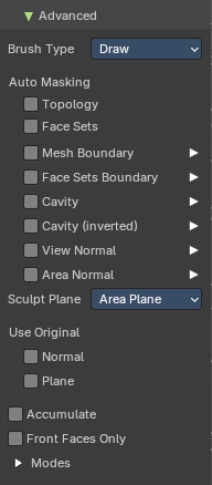 Brush Settings Panel - Advanced Sub panel