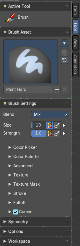 Tools Tab in Texture Paint Mode