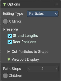 Particle Edit Mode - Options panel