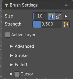 Brush settings panel