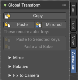 Animation tab - Global Transform Panel