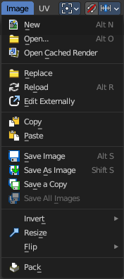 Image Editor - Image Menu