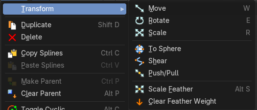 Transform submenu