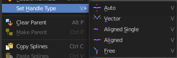 Set Handle Type submenu