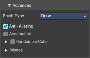 Brush Settings Panel - Advanced Sub panel