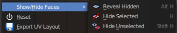 Show / Hide Faces submenu