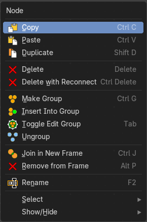 Node context menu