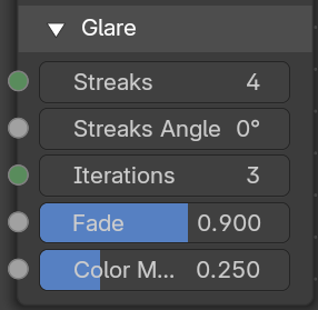 Glare subpanel with glare type Streaks