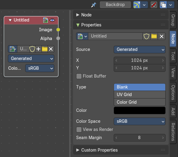Node Tab - Properties Panel with Image node