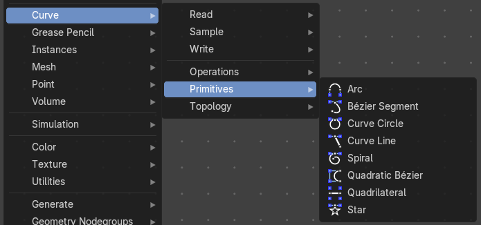 Add menu - Curve Primitives