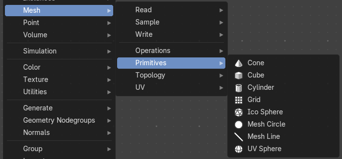 Add menu - Mesh - Primitives
