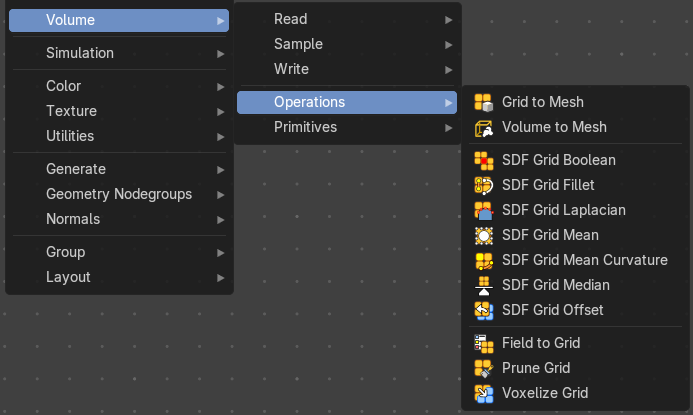 Add menu - Volume - Operations