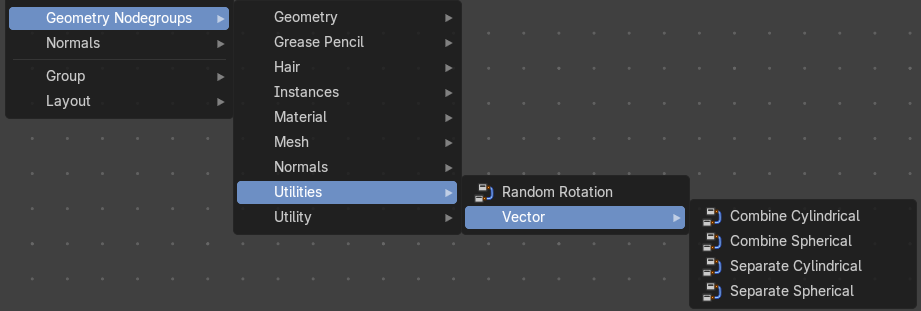 Add menu - Geometry nodegroups - Utilities - Vector