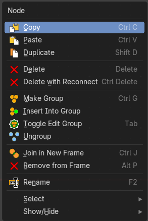 Node context menu