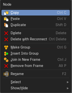 Node context menu