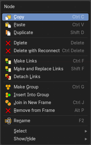 Node context menu