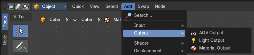 Add menu - Output
