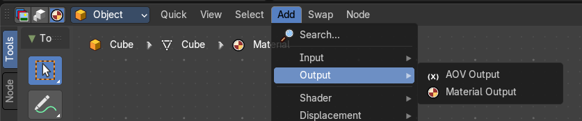 Add menu - Output