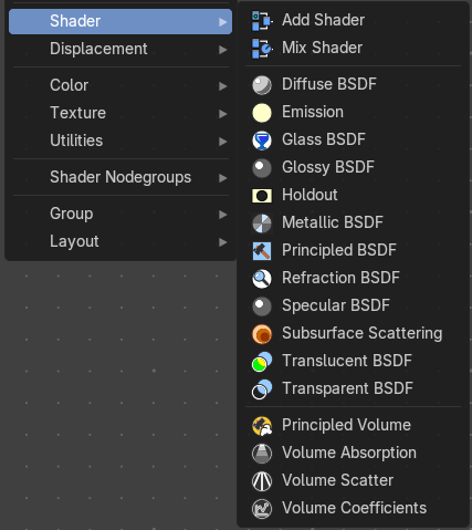 Add menu - Shader