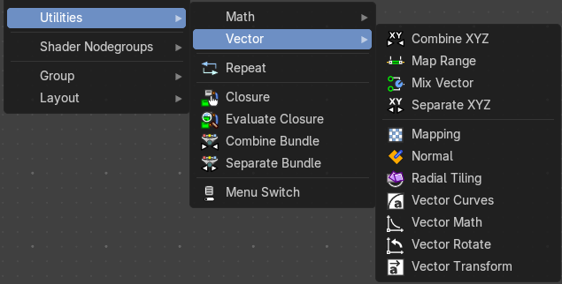 Add menu - Utilities - Vector