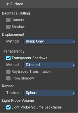 Settings panel with Eevee