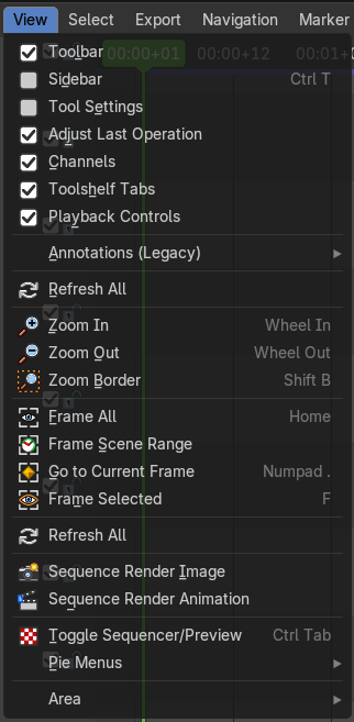 View Menu in Sequencer window