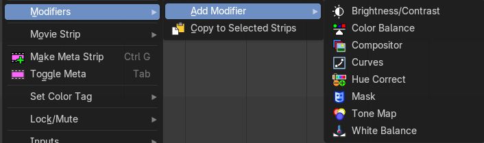 Modifiers – Submenu