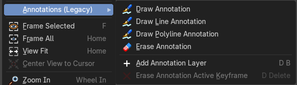 Annotations (Legacy) submenu