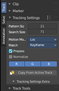 Track tab - Tracking Settings Panel
