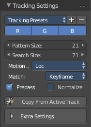 Track tab - Tracking Settings Panel