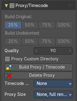 Footage Tab - Proxy/Time code Panel