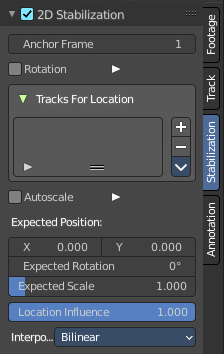 Tracking Mode - 2D Stabilization Panel