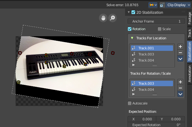 Tracking Mode - 2D Stabilization Panel