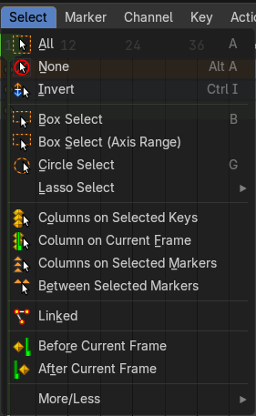 Dopesheet Editor - Select Menu