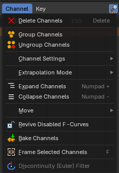 Dopesheet Editor - Channel Menu