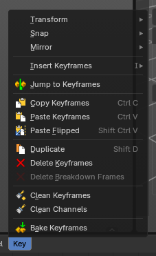 Dopesheet Editor - Key Menu