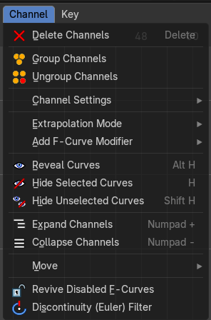 Dopesheet Editor - Channel Menu