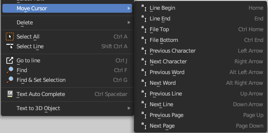 Move Cursor submenu