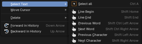 Select Text sub menu