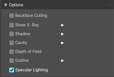 Options panel