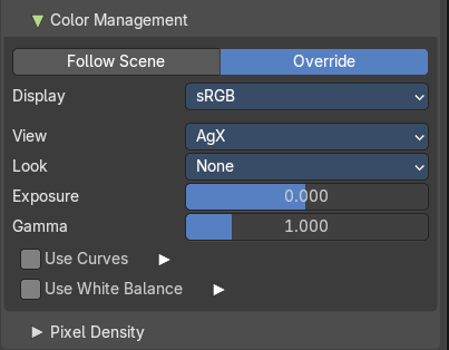 Color management subpanel
