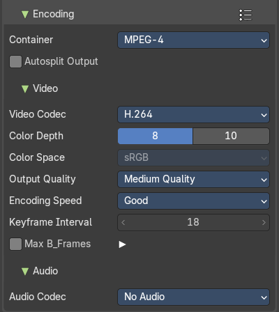 Encoding subpanel