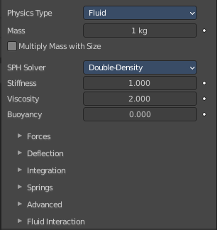 Physics Panel - Physics type Fluid