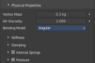 Physical Properties subpanel