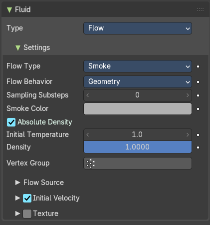 Flow - Settings subpanel
