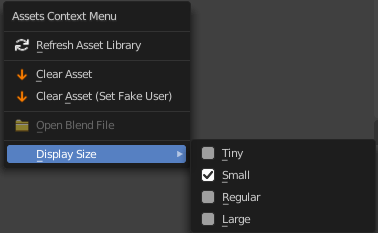 Assets context menu