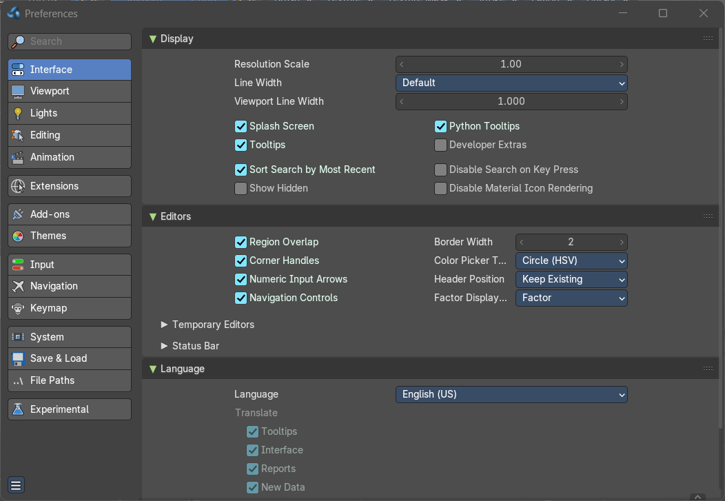 Interface Tab