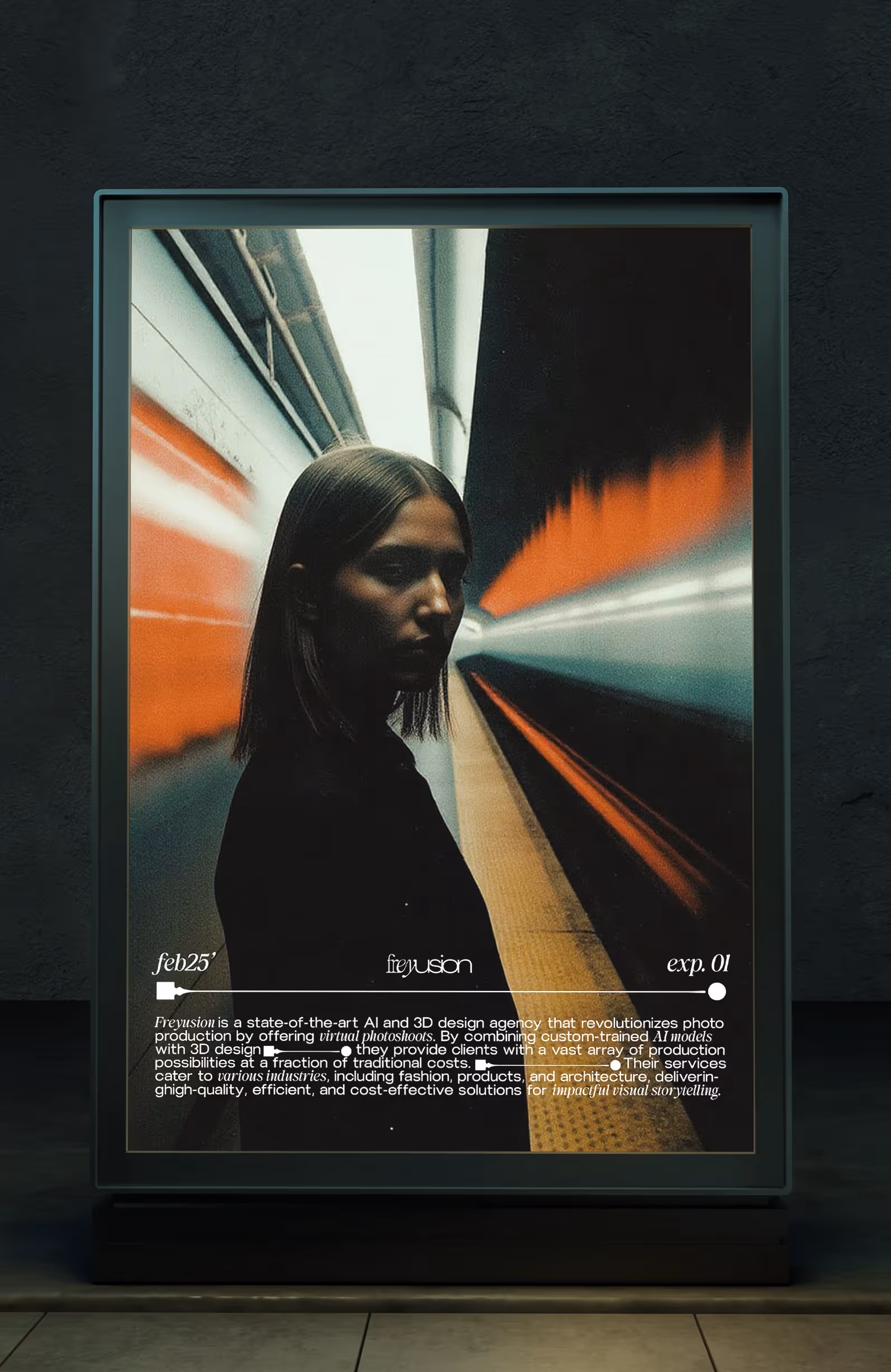 Mockup of a poster with Freyusion's branding