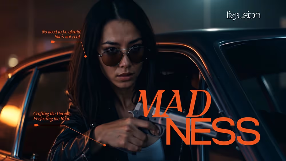 Video thumbnail showing a lady in sunglasses peeking out of a car with the word "MADNESS" overlayed on top of the photo