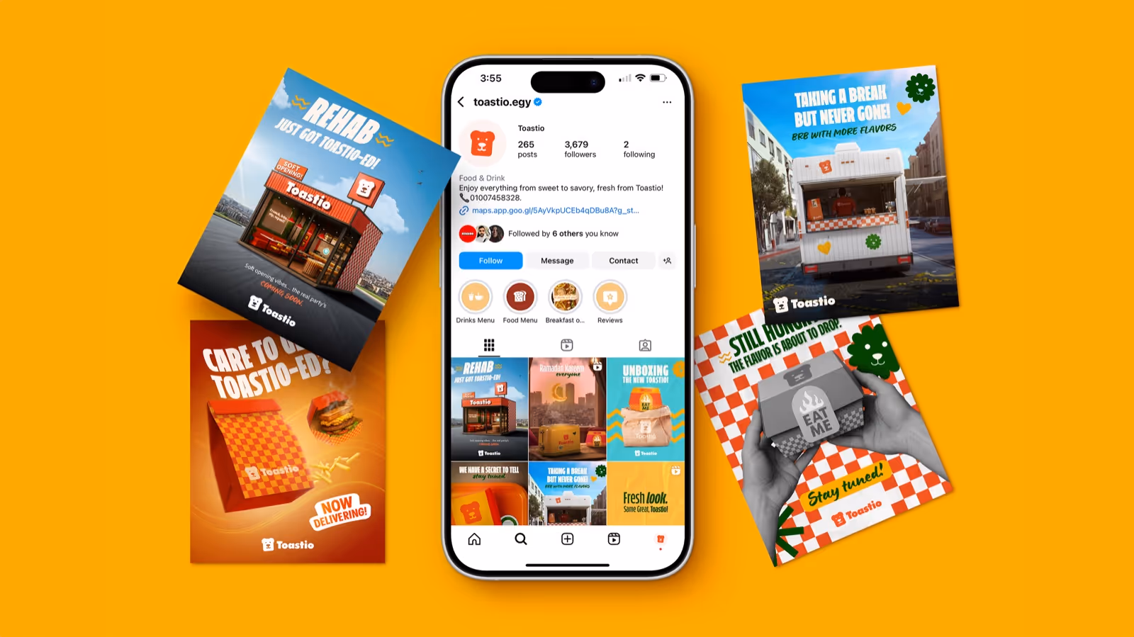 Social media mockup showing social posts created for Toastio
